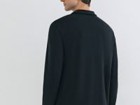 Поло из мягкой ткани с длинным рукавом, Черный