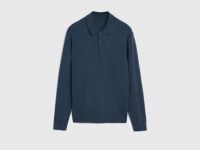 Вязаный джемпер-поло с длинным рукавом, Синий