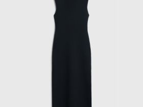 Вязаное платье в рубчик с горловиной-стойкой, Черный