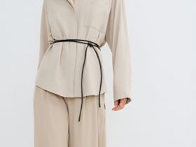 Широкие брюки с эластичным поясом, Бежевый