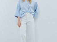 Рубашка в полоску с рукавом 3/4, Голубой