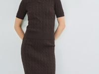 Прямая трикотажная юбка, Коричневый
