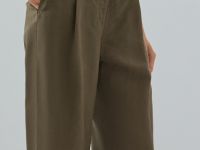 Зауженные книзу брюки изо льна, Зеленый