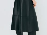 Юбка миди А-силуэта из искусственной кожи, Черный