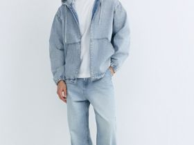 Джинсовая куртка на молнии с капюшоном, Голубой