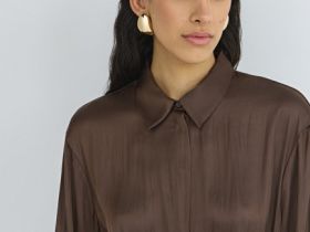 Блузка из сатина с поясом, Коричневый