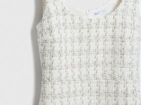 Твидовое платье мини на бретелях, Белый