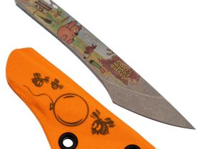 Скелетный нож N.C.Custom Киридаши Koi Винни-Пух #1, сталь AUS-8, ножны оранжевый Kydex
