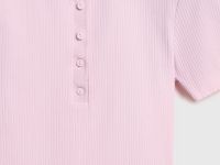 Поло в рубчик с коротким рукавом, Розовый