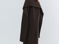 Длинное двубортное пальто с шарфом, Коричневый