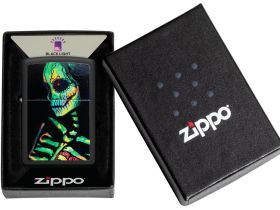 Зажигалка ZIPPO Skeleton Design с покрытием Black Light, латунь/сталь, черная, матовая