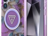 Чехол Guess Glitter Flowers Triangle MagSafe для Galaxy S25 Ultra фиолетовый