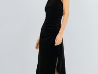 Бархатное платье с асимметричными лямками, Коричневый