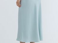 Сатиновая юбка миди А-силуэта, Зеленый