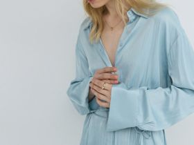 Блузка из сатина с поясом, Зеленый