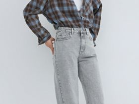 Широкие джинсы с высокой посадкой, Серый