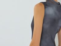 Платье из сетки с асимметричными сборками, Серый