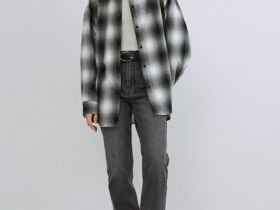 Рубашка в клетку со стразами, Черный