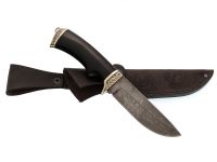 Шкуросъёмный нож Егерь, дамасская сталь, литье, гравировка, рукоять граб