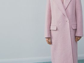 Длинное двубортное пальто из шерсти, Розовый