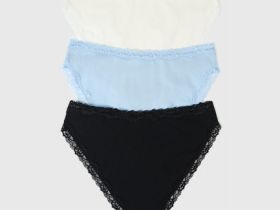 Классические брифы с кружевом, 3 шт., Голубой