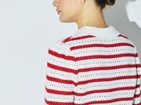 Поло из структурной ткани в полоску, Красный