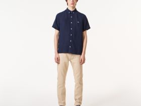 Мужская льняная рубашка Lacoste с коротким рукавом