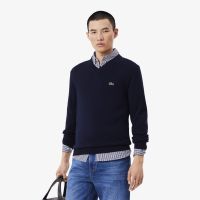 Мужской хлопковой свитер Lacoste с V-образным вырезом
