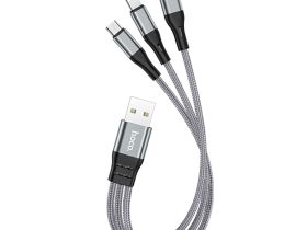 Кабель Hoco X47 (USB) 3 в 1 Lightning/Micro USB/Type-C 25см 2.4A (серый)
