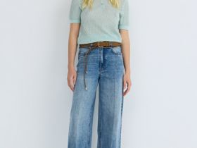 Джемпер поло из ажурной пряжи, Зеленый