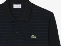 Мужское поло Lacoste классического кроя в полоску из ткани пике с длинным рукавом