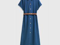 Платье-рубашка из денима с ремнём, Синий