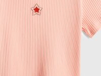 Футболка в рубчик с вышивкой для девочек, Розовый