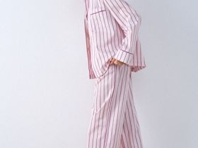 Брюки пижамные из хлопка в полоску, Розовый