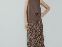 Сатиновая юбка макси, Бежевый