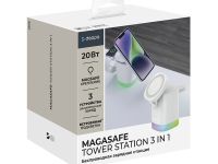 Беспроводное зарядное устройство Deppa MagSafe Tower Station 3 в 1 (23159) для iPhone/Apple Watch/Airpods 20Вт/подсветка (белый)