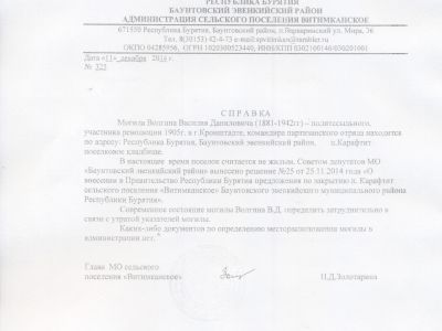 Могила Волгина Василия Даниловича (1881-1942) - политссыльного участника революции 1905 г. в Кронштадте, командира партизанского отряда