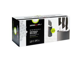 Набор из 3-х кухонных ножей Samura Golf на подставке (10, 23, 85)  в подарочной коробке