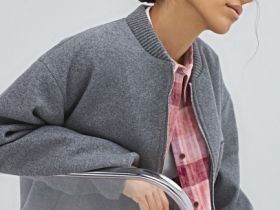 Бомбер из пальтовой ткани, Серый