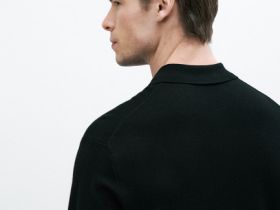 Вязаное поло с коротким рукавом, Черный