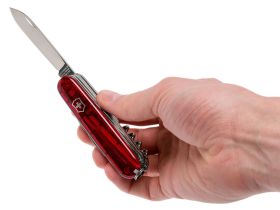 Нож перочинный Victorinox Huntsman, сталь X55CrMo14, рукоять Cellidor®, полупрозрачный красный, 15 функций, 91мм