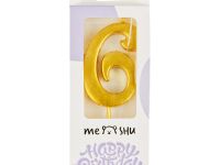 Свеча для торта с держателем MESHU "Цифра 6", 5,2 см, золотая