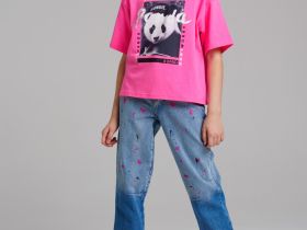 Брюки текстильные джинсовые для девочек