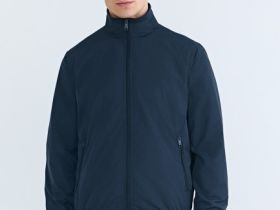 Бомбер с контрастными деталями, Синий