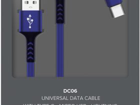 Кабель Pero DC-06 USB / Apple Lightning / microUSB / USB-C 2 м Синий