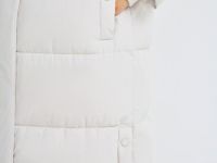 Длинный стёганый пуховик с капюшоном, Бежевый