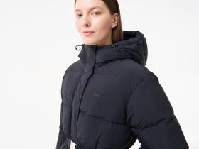 Женский длинный пуховик Lacoste с поясом