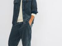 Брюки из вельвета с эффектом стирки, Синий