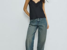 Сатиновый топ с кружевом, Черный