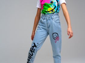 Брюки текстильные джинсовые для девочек